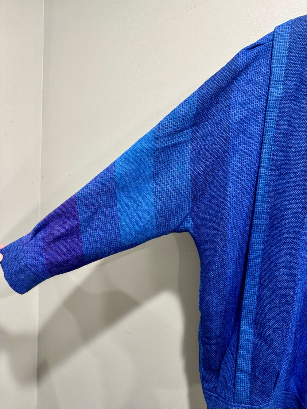 Vtg 80s Avoca Ireland Pure Wool Blue Purple Striped Jacket Unisex M XL - Picture 3 of 9